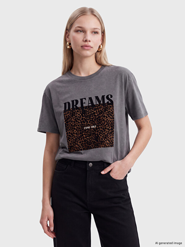 LCW Vision Leopard Patterned %100 Cotton Women's T-Shirt