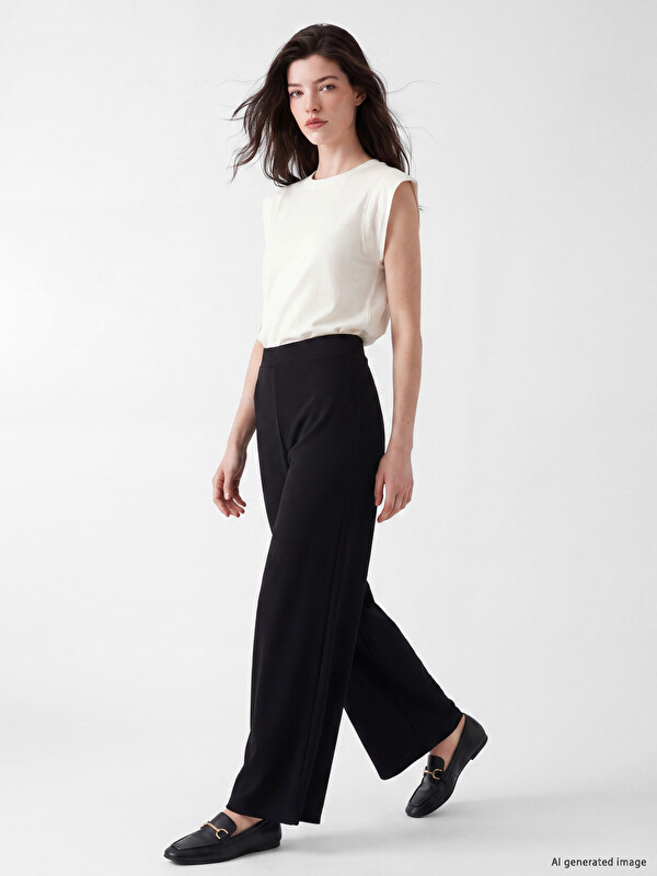 LCW Comfort Pantalone od krepa sa visokim strukom i širokim nogavicama za Žene