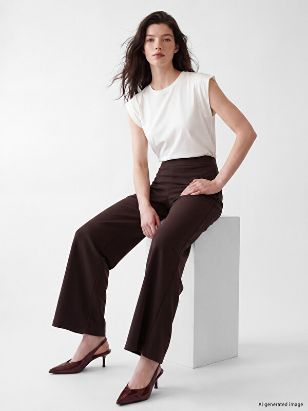 LCW Comfort Pantalone od krepa sa visokim strukom i širokim nogavicama za Žene