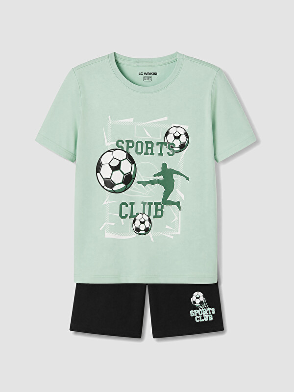 LCW Kids Bisiklet Yaka Erkek Çocuk Şortlu Pijama Takımı