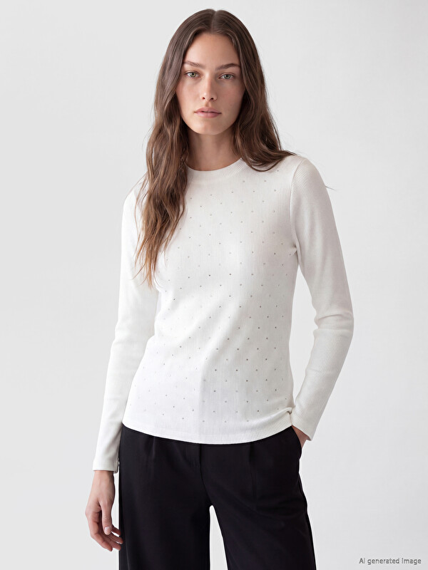 LCW Modest Crew Neck Rhinestone Embellished Women's Body