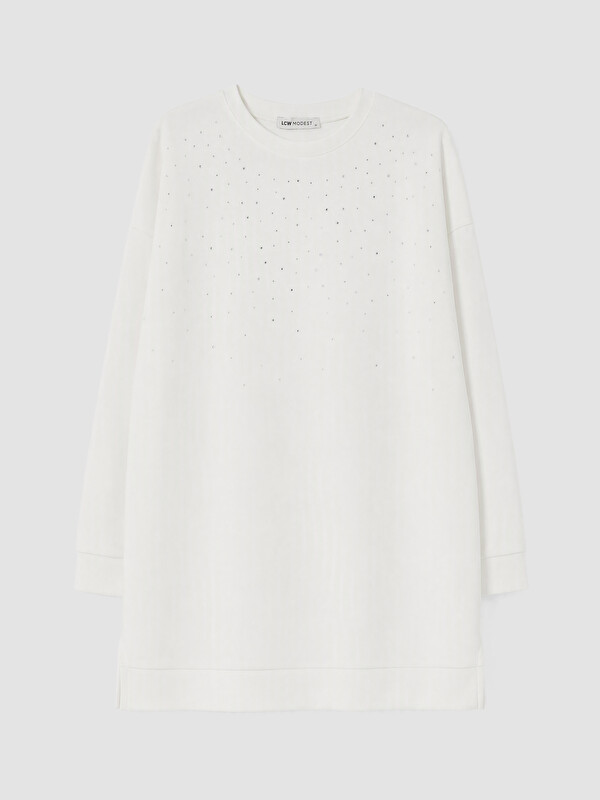 LCW Modest Taşlı Soft Touch Kadın Sweatshirt Tunik