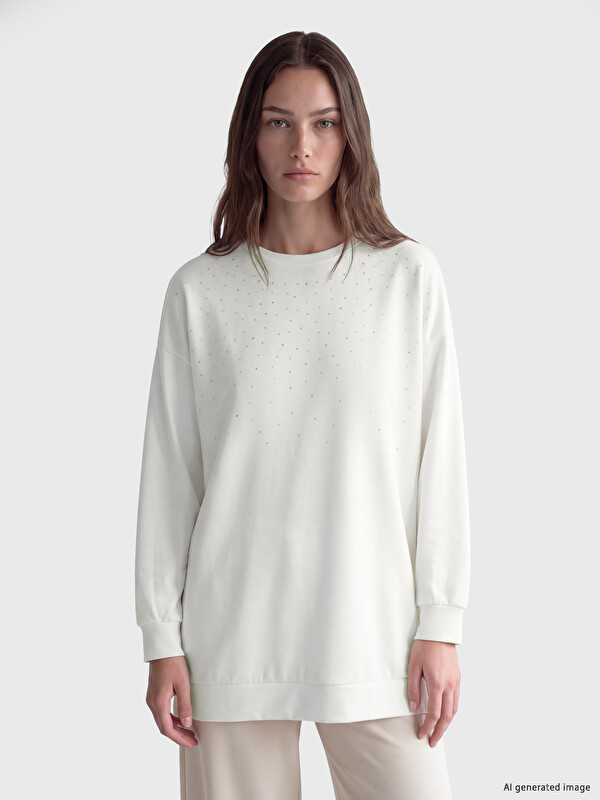 LCW Modest Rhinestone Soft Touch Women's Sweatshirt Tunic
