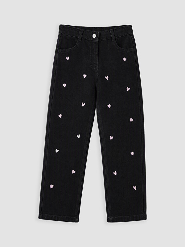 LC WAIKIKI Regular Fit Nakışlı Kız Çocuk Jean