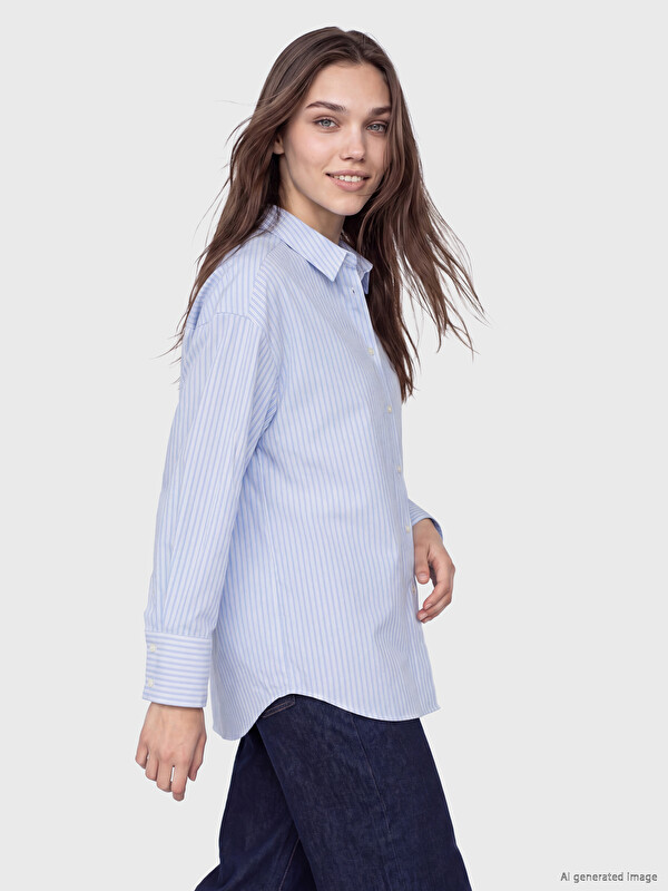 LCW Modest Шарена поплин кошула за жени