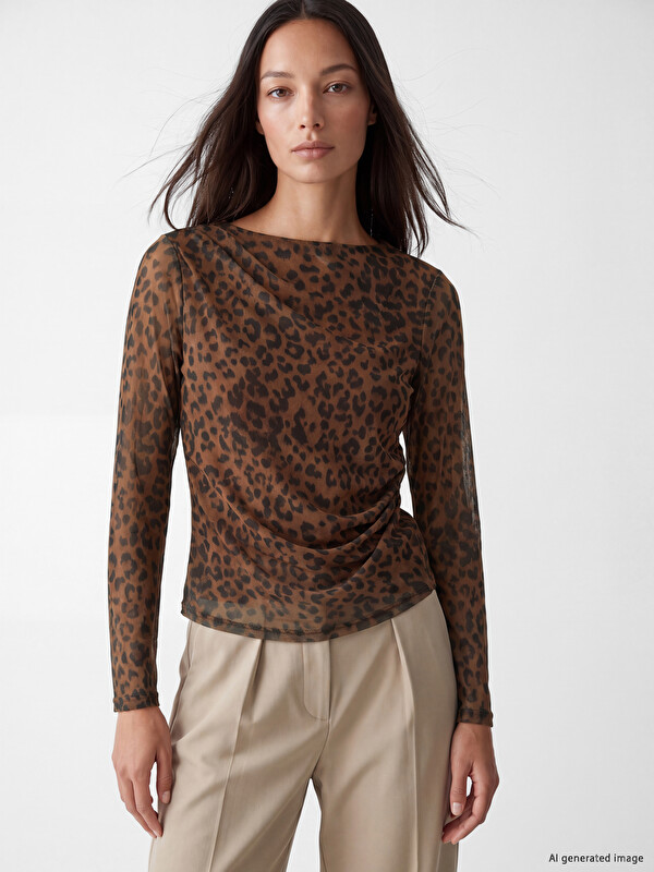 LCW EVERYDAY Leopar Desenli Büzgülü Tül Bluz
