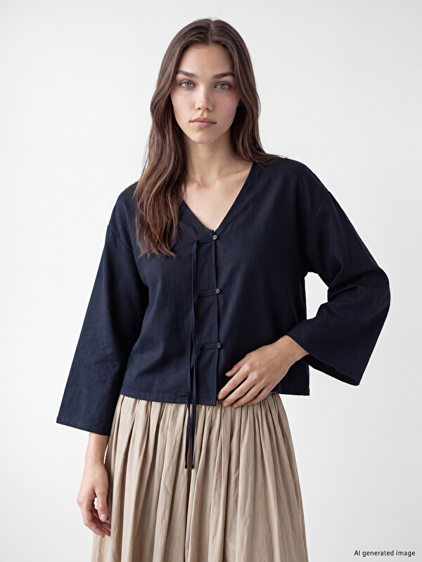 LCW Modest Süslü Düğmeli Oversize Kadın Kimono