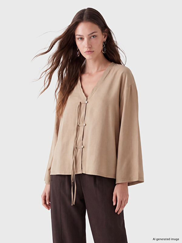 LCW Modest Decorated Buttoned Oversize Women's Kimono