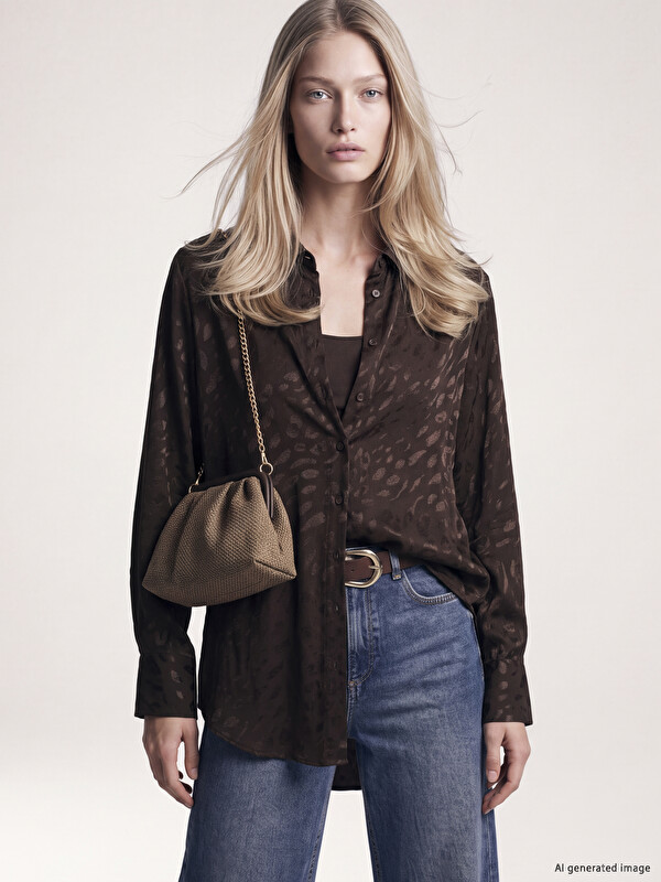 LCW Modest Patterned Satin Women's Shirt Tunic