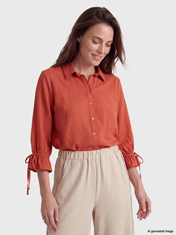 LCW Grace Sleeve End Tie-up Poplin Women's Shirt