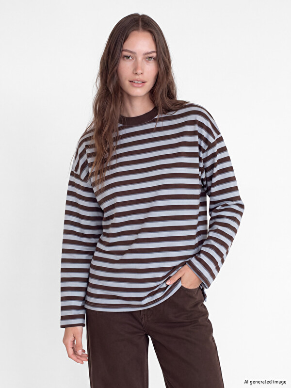 LCW Modest Striped Oversize Women's Sweatshirt Tunic