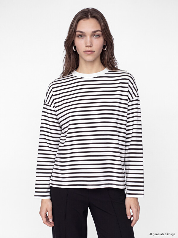 LCW Modest Striped Oversize Women's Sweatshirt Tunic