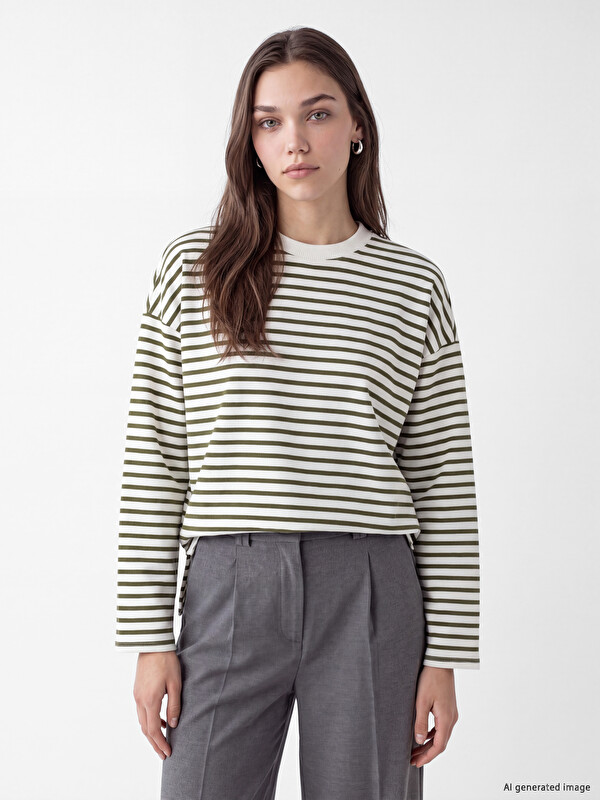 LCW Modest Striped Oversize Women's Sweatshirt Tunic
