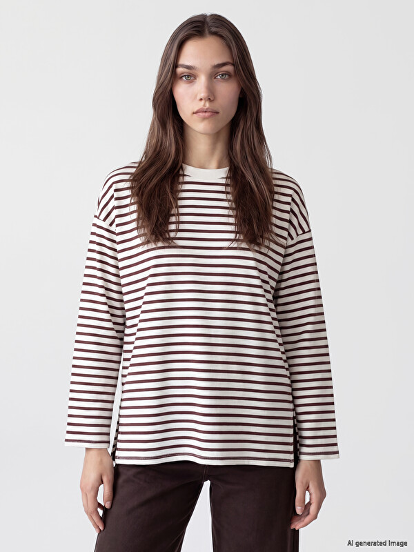 LCW Modest Striped Oversize Women's Sweatshirt Tunic