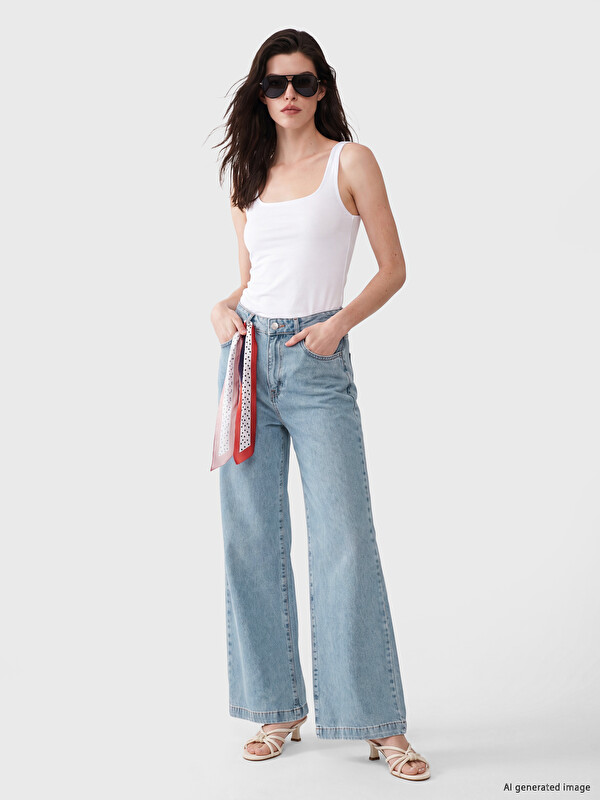 LCW Comfort Scarf Detailed Wideleg Women's Jeans