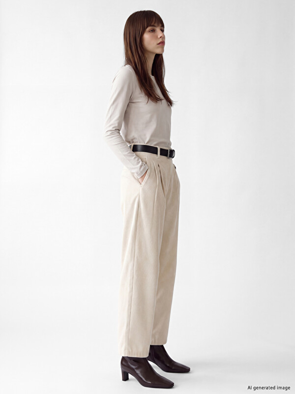 LCW Vision Elastic Waist Pleated Women's Velvet Trousers