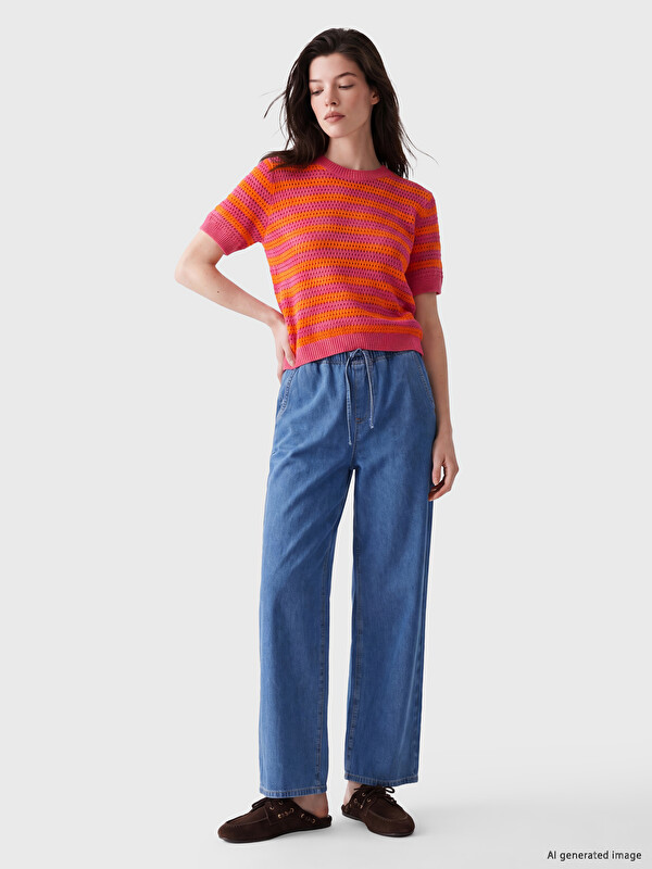 LCW Comfort Beli Lastikli Wideleg Kadın Jean Pantolon