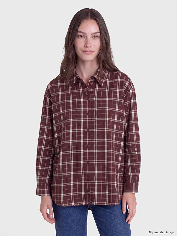 LCW Modest Tunikë këmishë flanelë me kuadrate oversize për gra