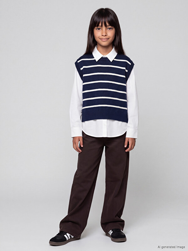 LCW Kids Barrel Fit Kız Çocuk Gabardin Pantolon