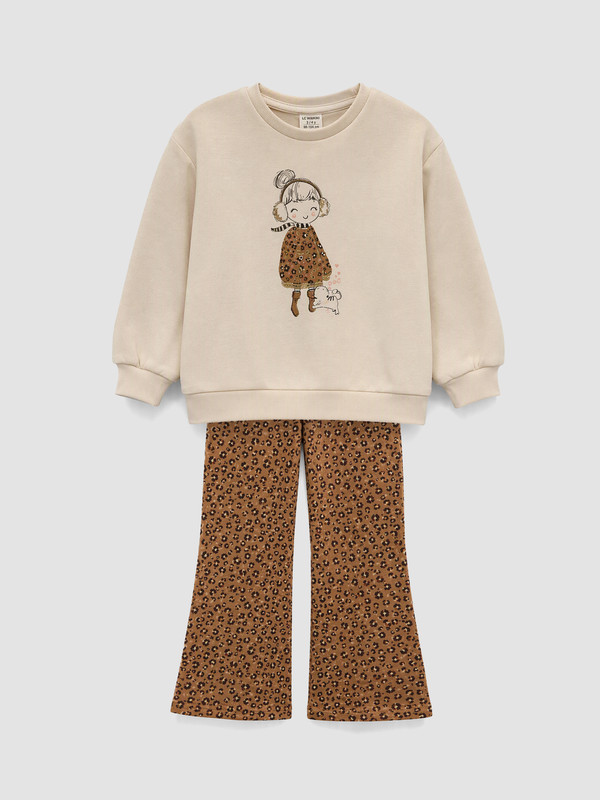 LCW Kids Leopar Desenli Kız Çocuk Kalın Takım