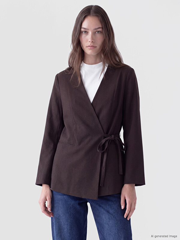 LCW Modest Double Breasted Collar Side Tie-up Women's Jacket