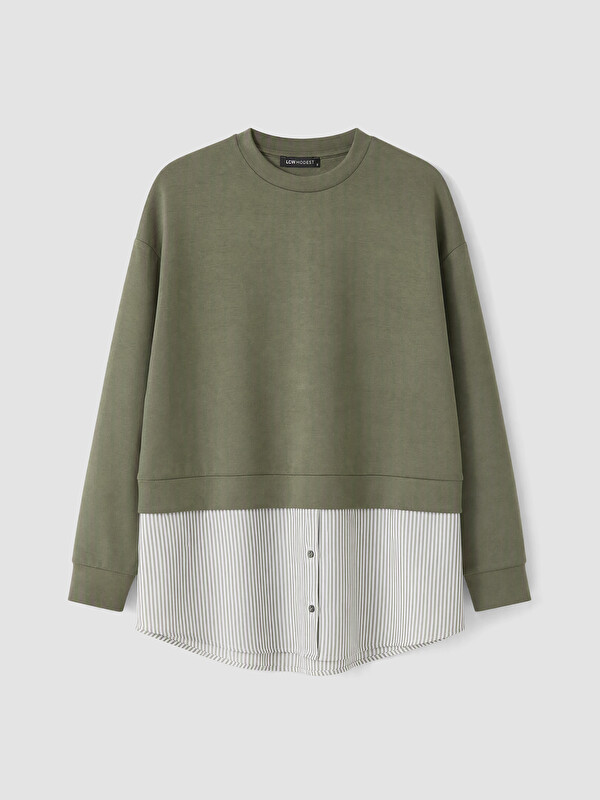 LCW Modest Woman Green Sweatshirt Tunic