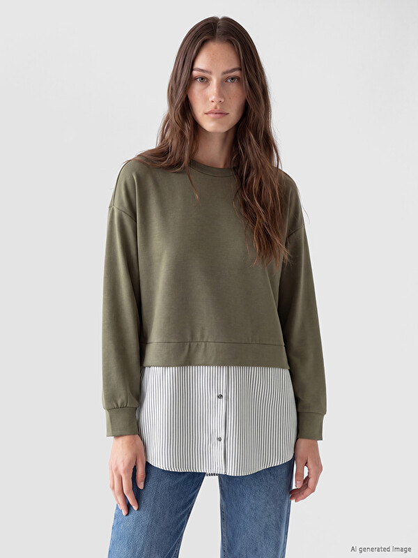 LCW Modest Soft Touch Çizgili Kadın Sweatshirt Tunik