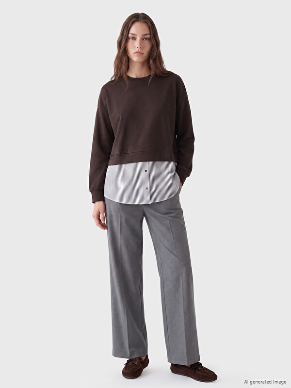 LCW Modest Woman Brown Sweatshirt Tunic