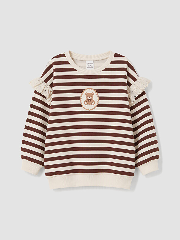 LCW Kids Ruffled Striped Girls' Thick Sweatshirt