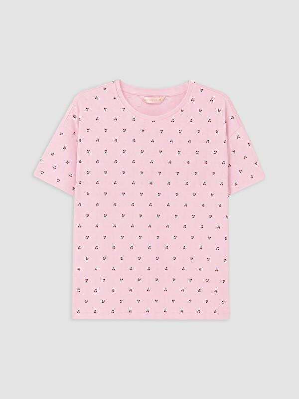 LCW DREAM Bisiklet Yaka Desenli Kadın Pijama Üst
