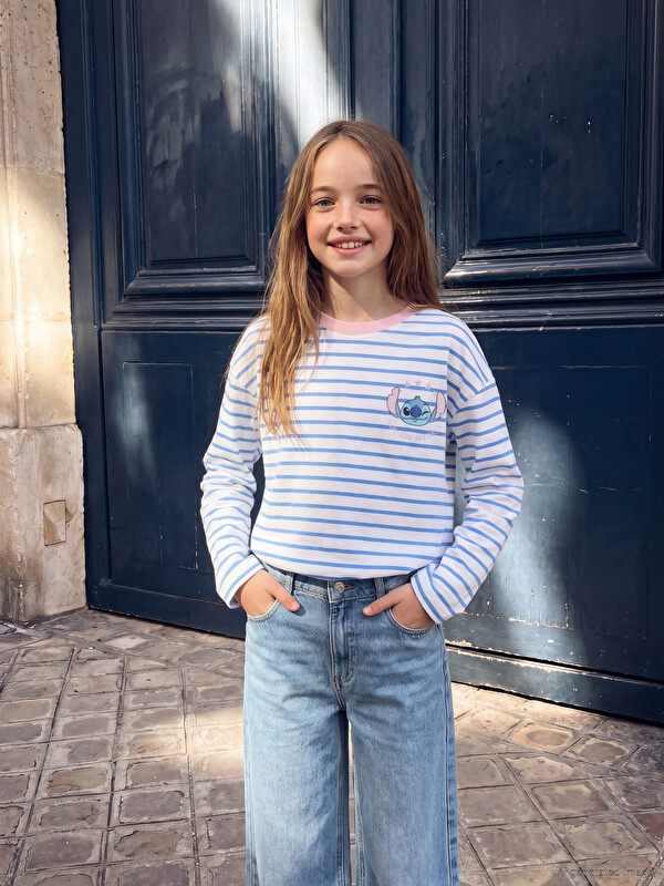 LCW Kids تي شيرت برقبة دائرية مطبوع ليلو و ستيتش للبنات