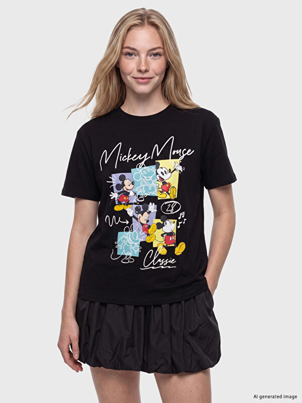XSIDE Mickey Mouse Baskılı %100 Pamuklu Kadın Tişört
