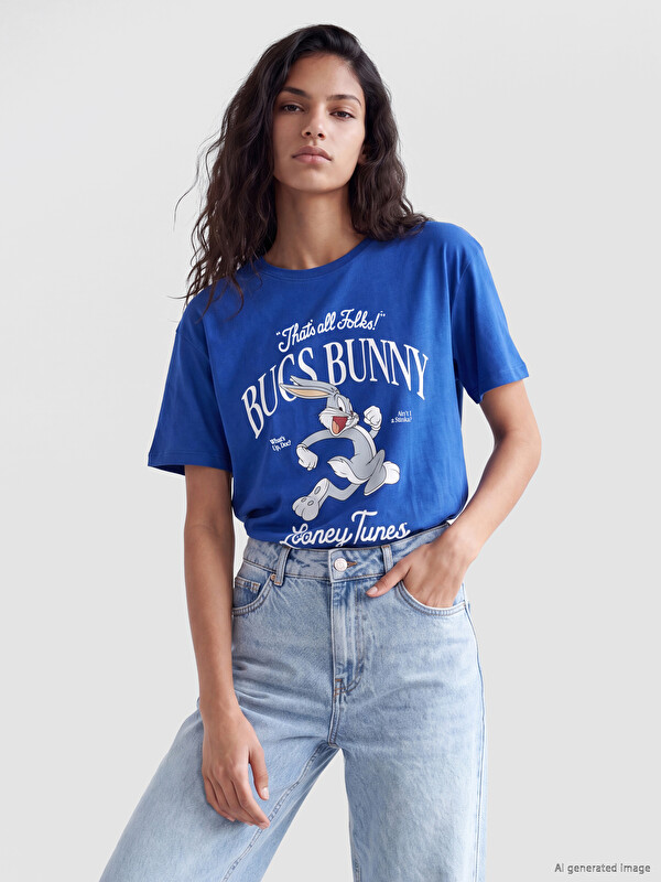 XSIDE Bugs Bunny Baskılı %100 Pamuklu Kadın Tişört