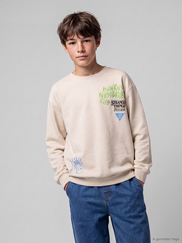 LCW Kids Stranger Things Baskılı Erkek Çocuk Sweatshirt