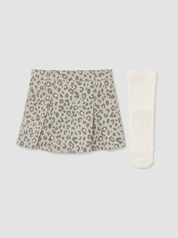 LCW Kids Leopard Print Girls' Skort and Tights