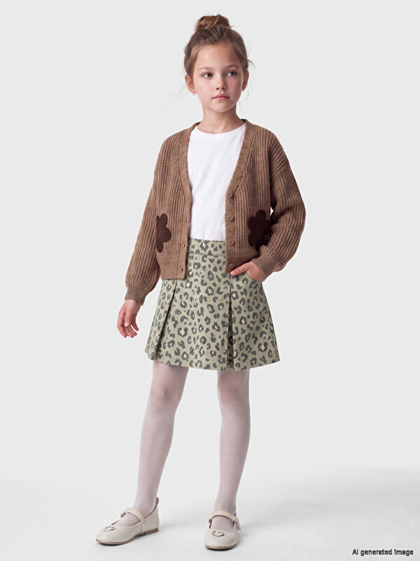 LCW Kids Skort me print leopardi dhe çorape të ngushta për vajza