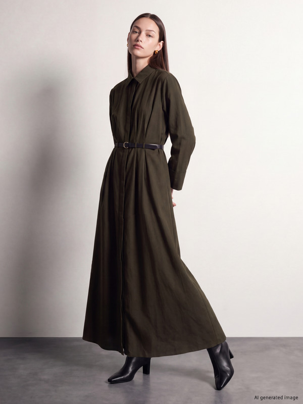 LCW Modest Рокля-риза с плисирана пола и колан на талията