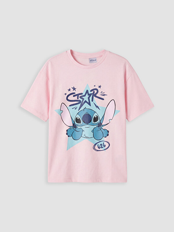 LCW Kids Stitch Baskılı Kız Çocuk Soft Touch Tişört