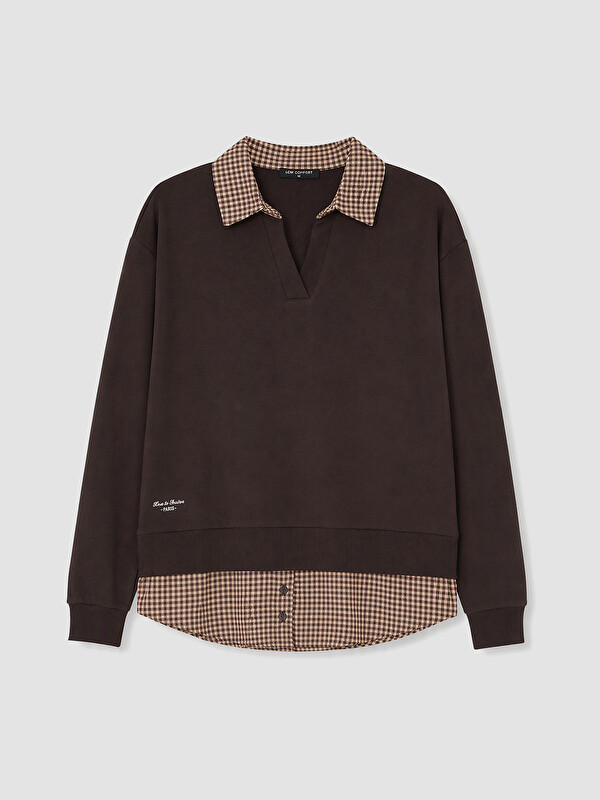 LCW Comfort Gömlek Yaka Ekose Kadın Sweatshirt
