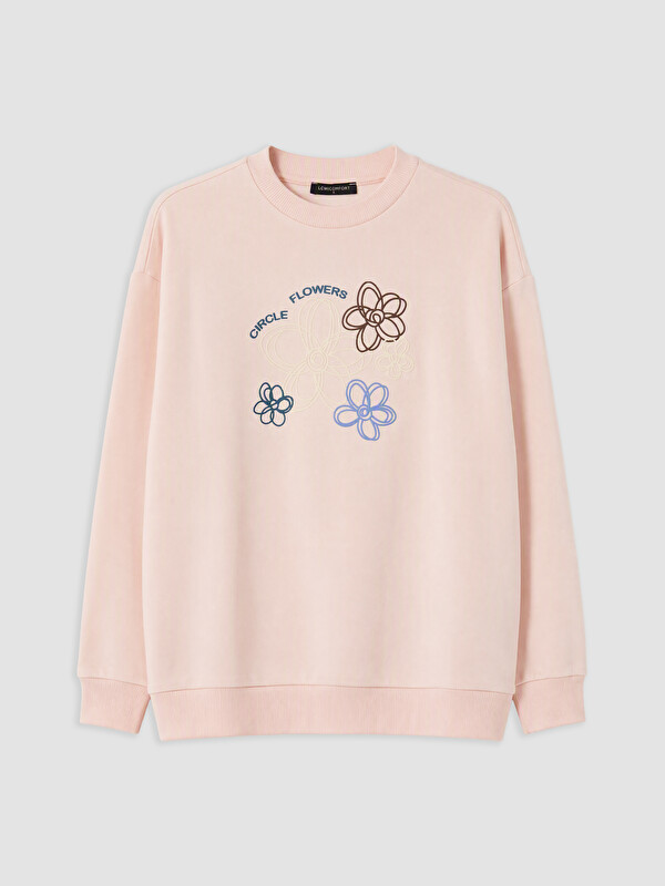 LCW Comfort Çiçek Nakışlı Kadın Kalın Sweatshirt