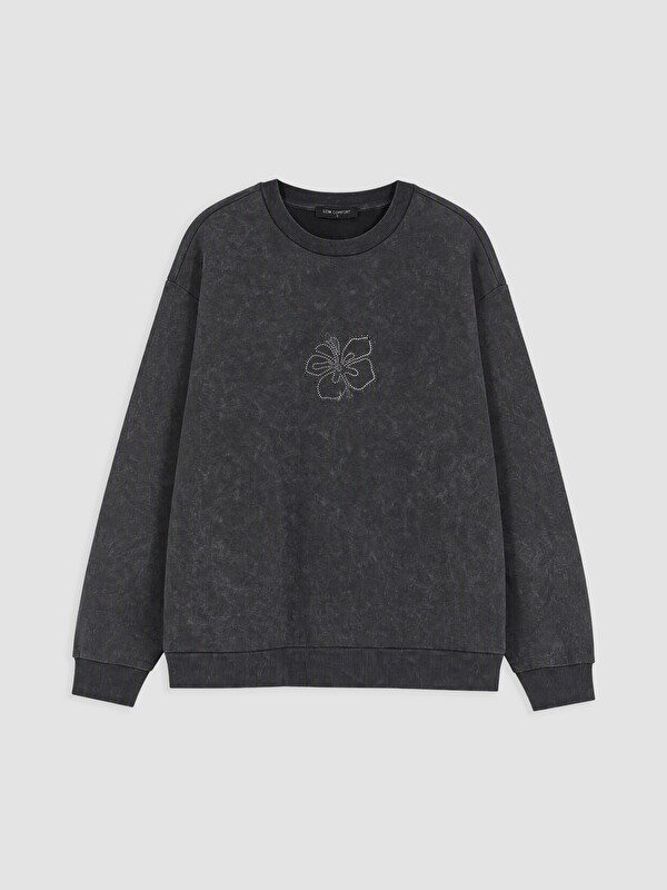 LCW Comfort Bisiklet Yaka Taşlı Kadın Sweatshirt