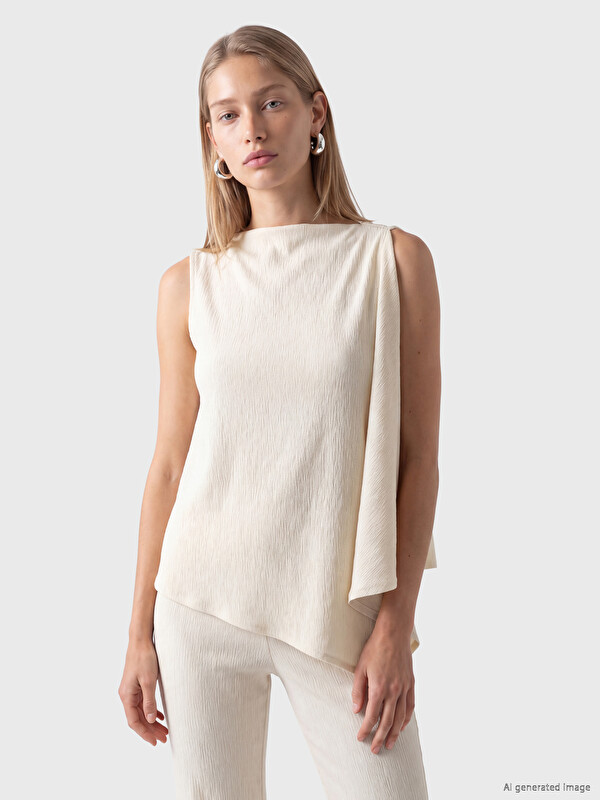 LC WAIKIKI Slash Neck Textured Asymmetric Cut Blouse
