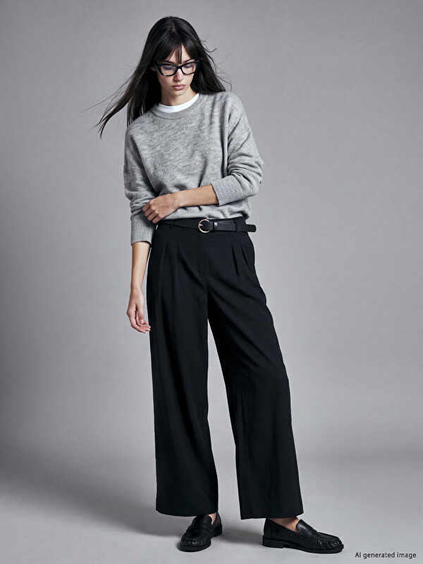 XSIDE Waist Belted Pleated Women's Fabric Trousers