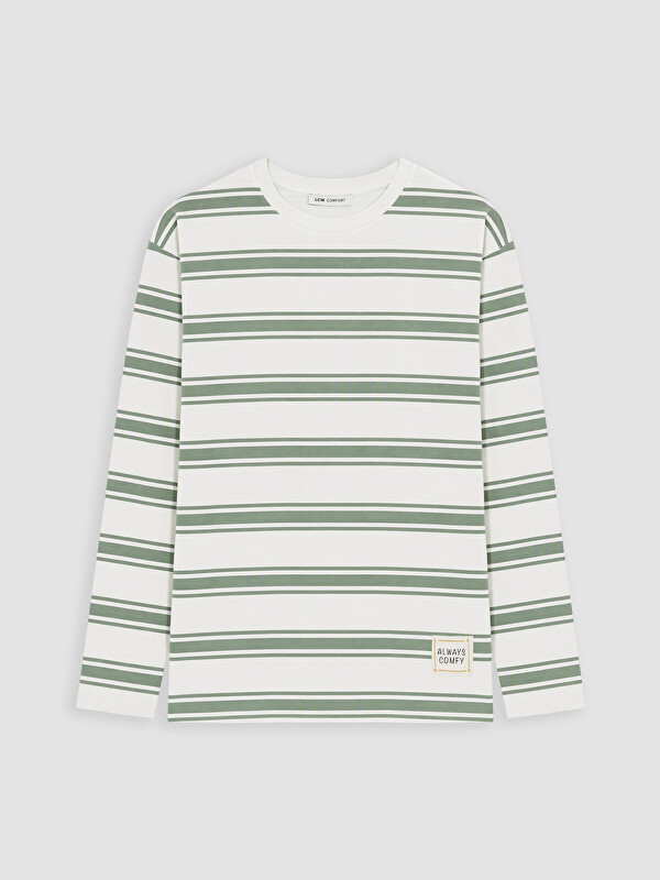 LCW Comfort Bisiklet Yaka Çizgili Kadın Sweatshirt