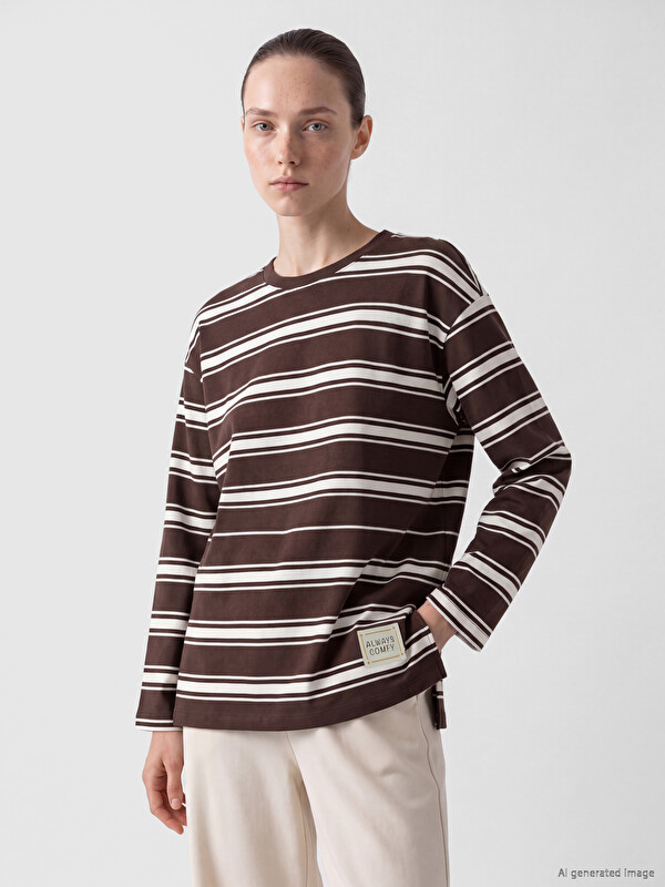 LCW Comfort Bluzë sportive me shirita me jakë të rrumbullakët për gra