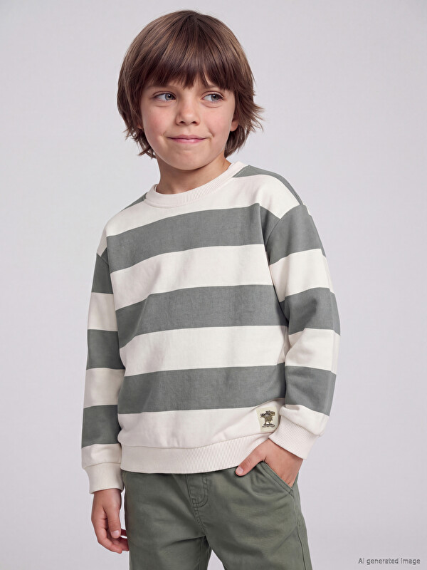 LCW Kids Çizgili Erkek Çocuk Sweatshirt
