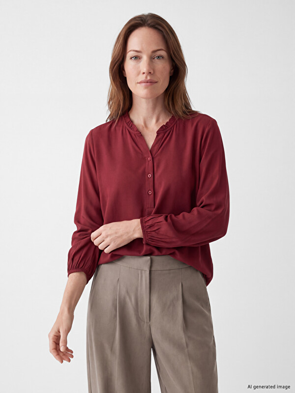 LCW Grace Notch Neck Ruffled Blouse