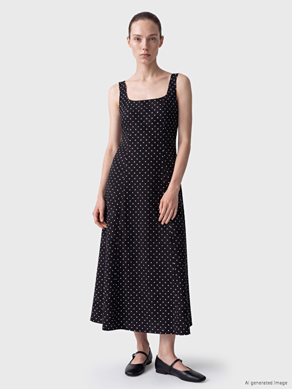 LCW Comfort Square Neck A Form Polka Dot Dress