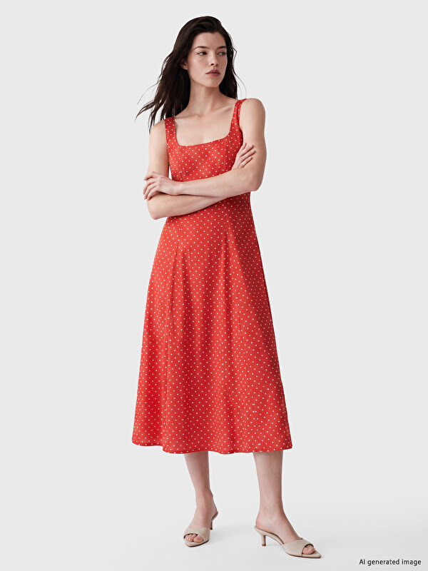 LCW Comfort Square Neck A Form Polka Dot Dress