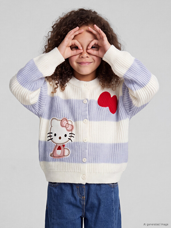 LCW Kids Kardigan triko i qëndisur Hello Kitty për vajza